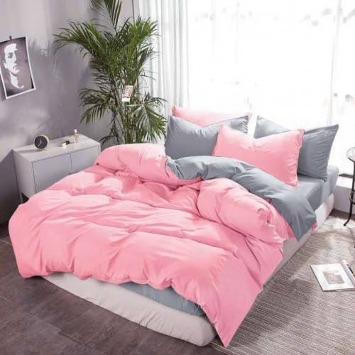 Pościel Beżowo-Złota Różowo-szara gładka Family (2 poszwy na kołdry)