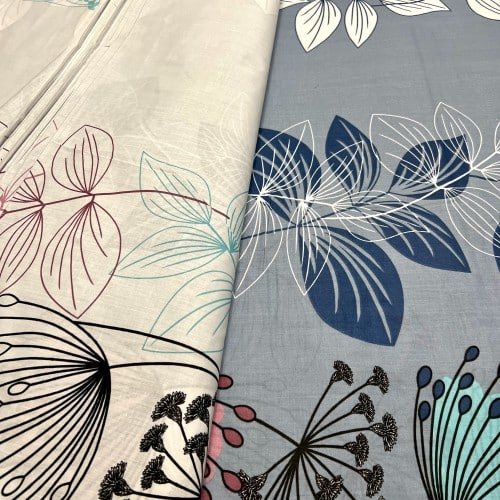 Pościel Beżowe Złoto Kwiaty i liście na biało-niebieskim tle Polutorn - obrazek 2