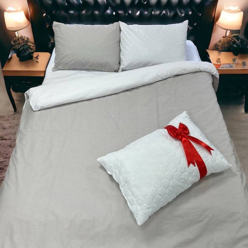 Pościel Beżowo Złota Jasnoszara z białym gładkim Family (2 poszwy na kołdry)