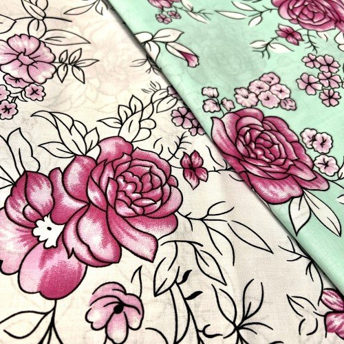 Pościel Beżowe Złoto Różowe róże na białym i turkusowym tle Polutorn - obrazek 2