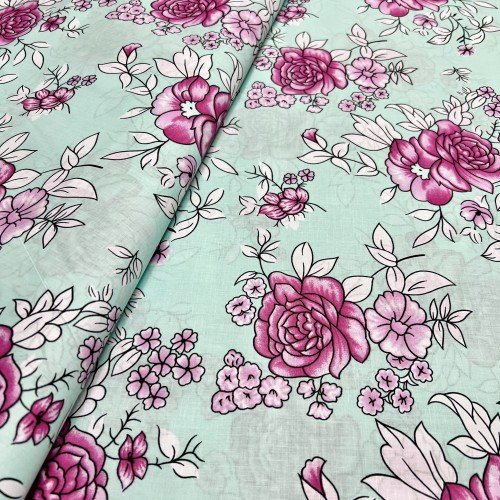 Pościel Beżowe Złoto Różowe róże na białym i turkusowym tle Polutorn - obrazek 3