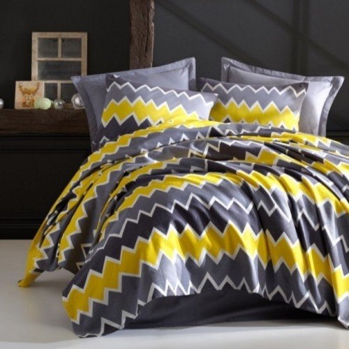 Pościel Byaz Gold Szare i żółte zygzaki Polutorn