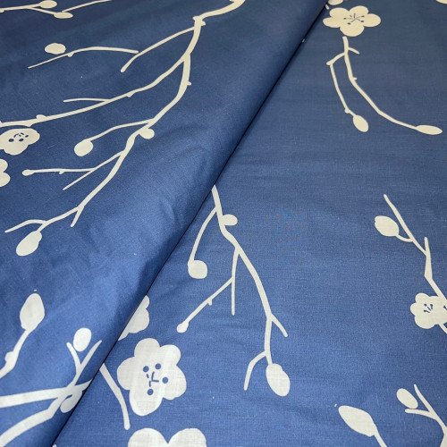 Pościel Beżowe Złoto Białe gałązki na niebieskim podwójnym łóżku - obrazek 2