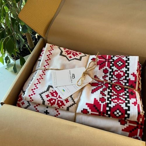 Pościel Beżowo-Złota Haftowana czerwona Podwójna - obrazek 2